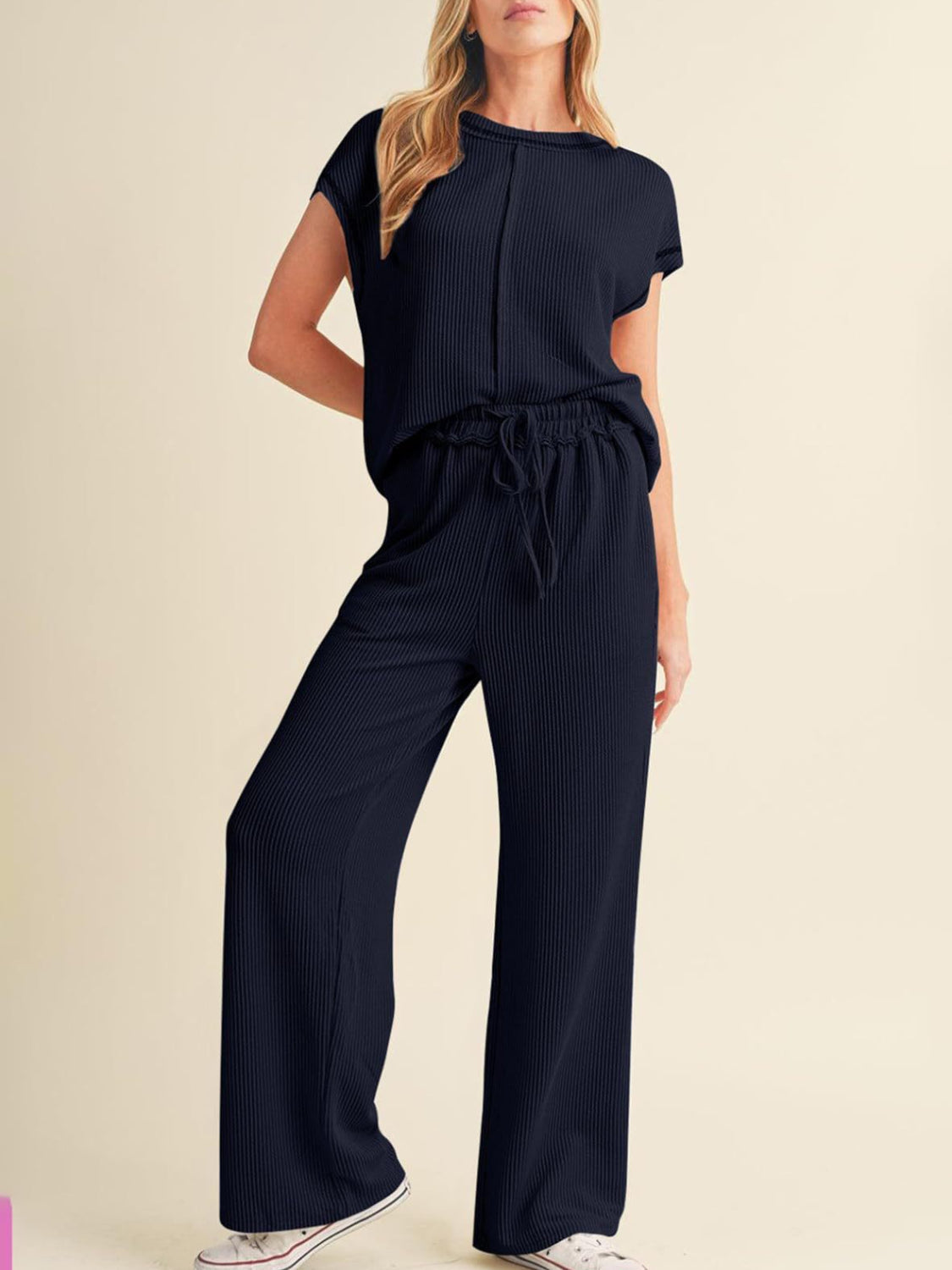 Conjunto de blusa y pantalón de canalé elegante verano