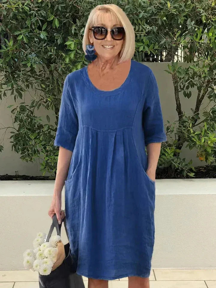 Vestido Algodón Flojo con Bolsillo y Corte Femenino