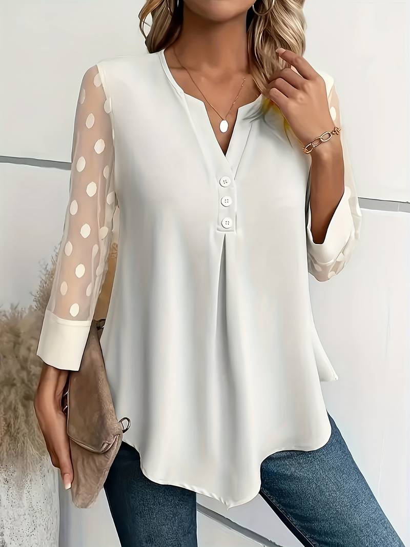 Blusa de Mujer con Cuello Pico y Estampado de Lunares
