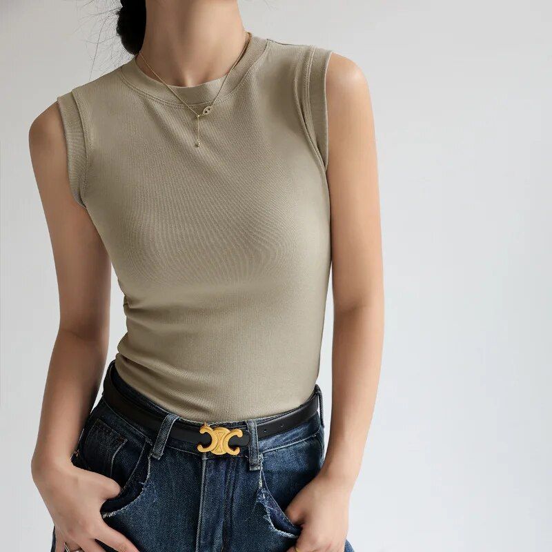 Camiseta Mujer Sin Mangas Escote Redondo