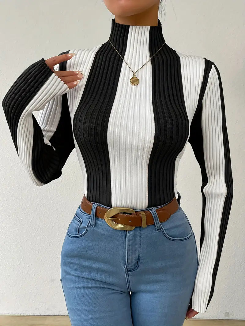 Jersey Cuello Vuelto Estampado Rayas