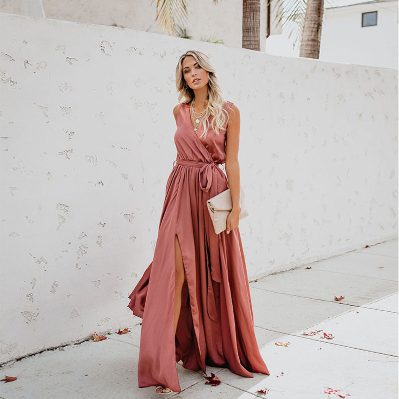 Vestido Elegante Sin Mangas Cuello Alto