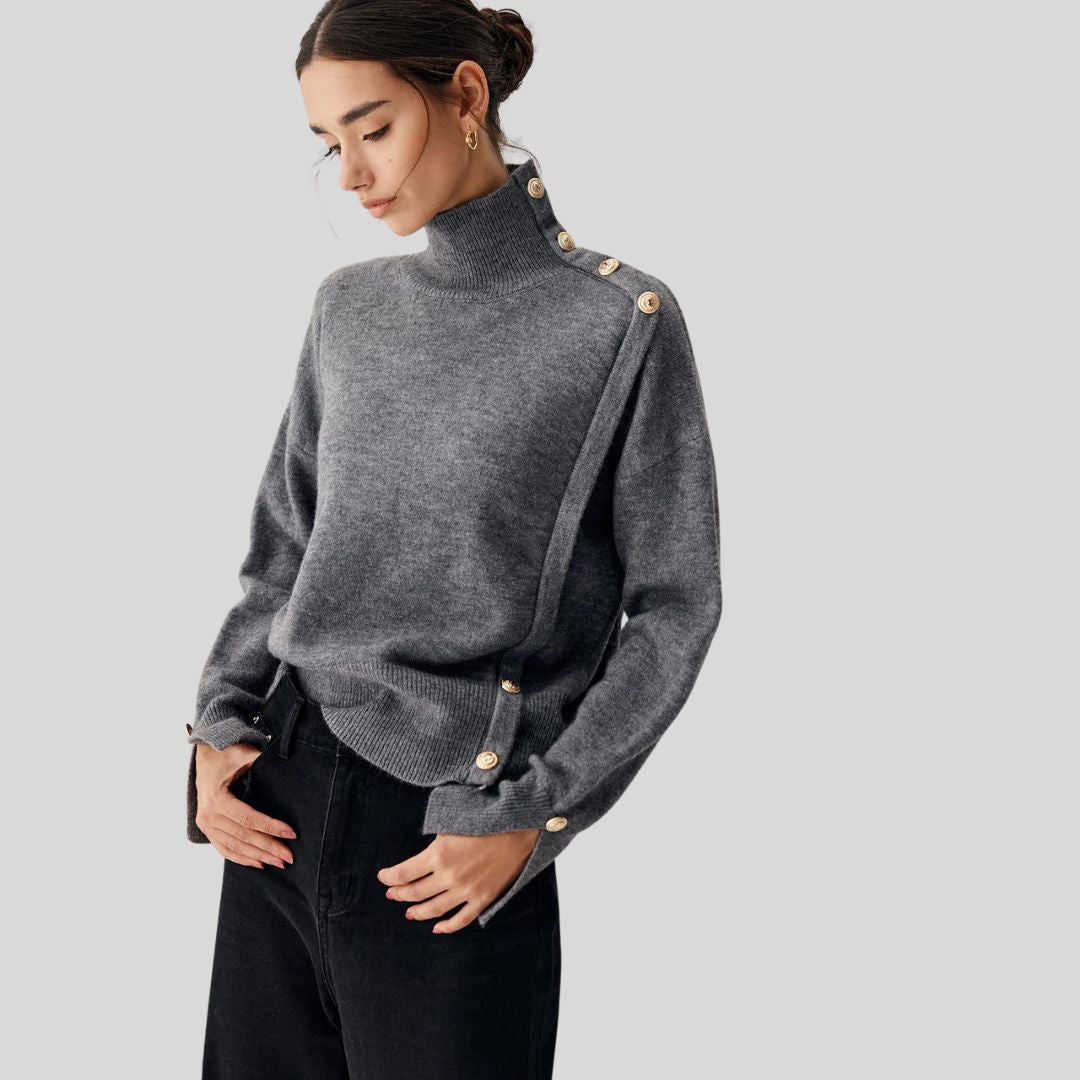 Jersey Cuello Alto Asimétrico Moda Mujer