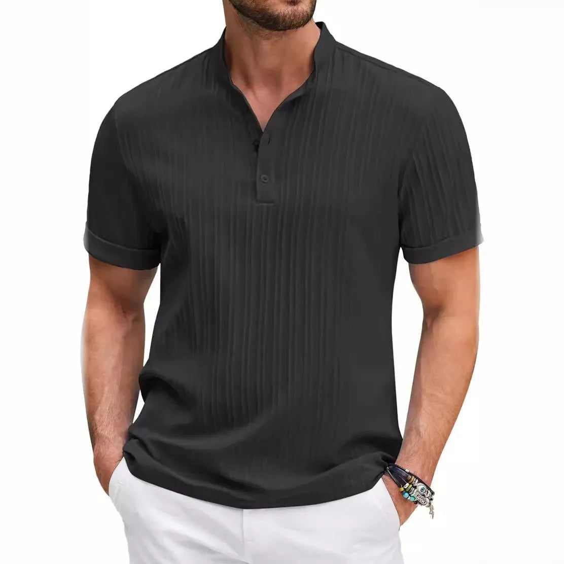 Camisa Hombre Casual Cuello Mao Relajado