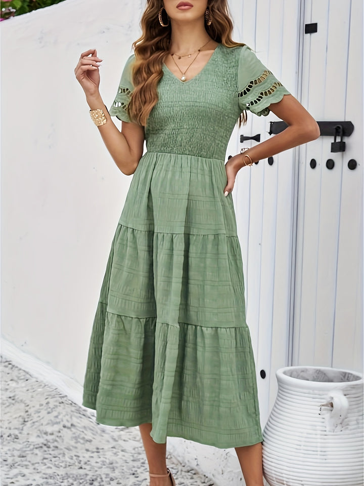 Vestido de Encaje Largo Elegante Mangas Cortas
