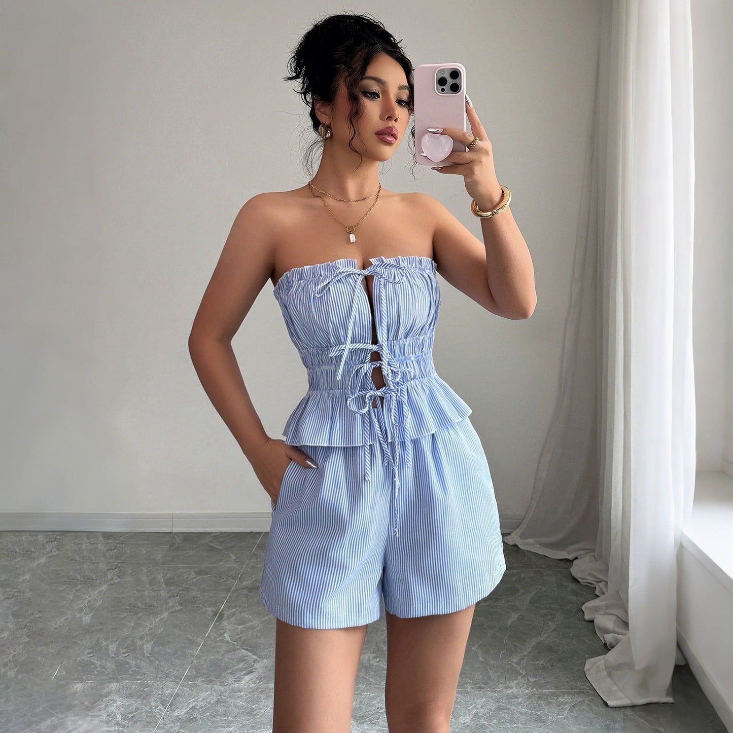 Conjunto corto mujer algodón con lazo Bandeau - Vestiria