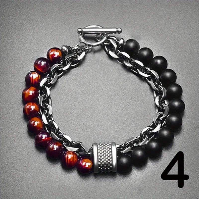 Pulsera Acero Pulido con Piedras Tigre