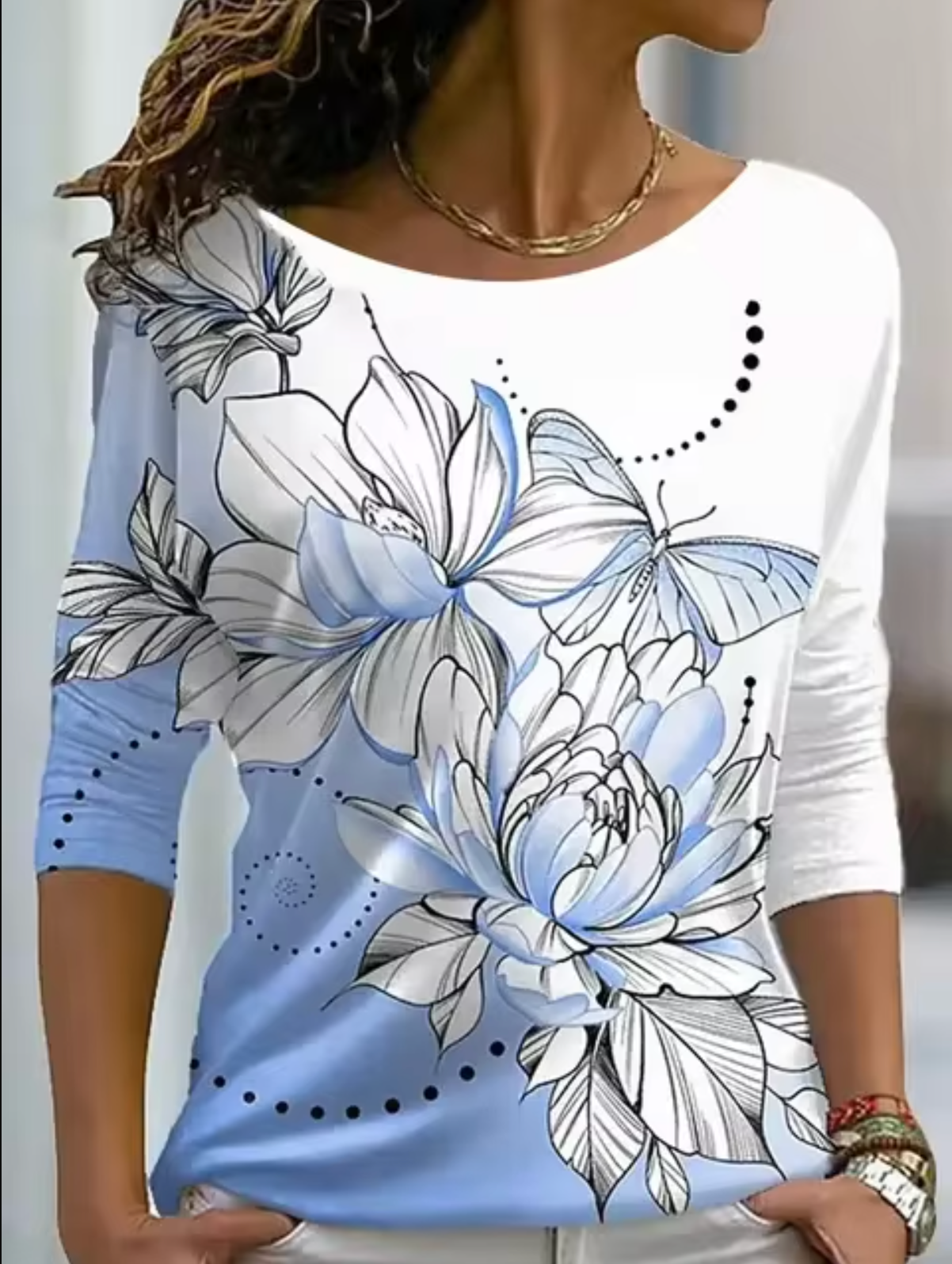 Camiseta Mujer Flor Estilo Clásico