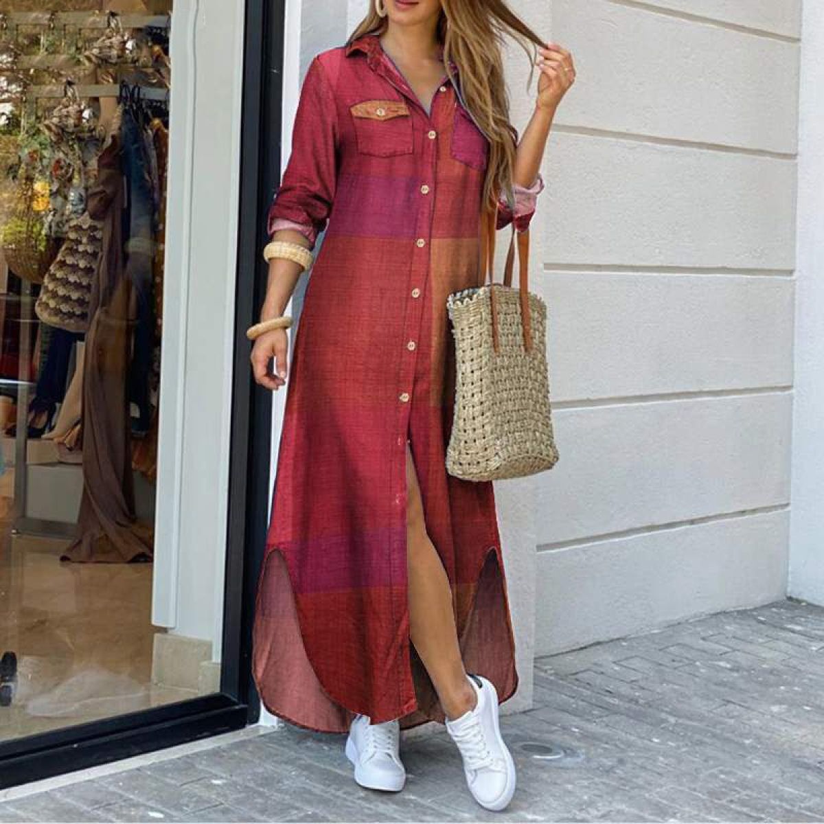 Vestido Mujer Denim Desgastado con Botones