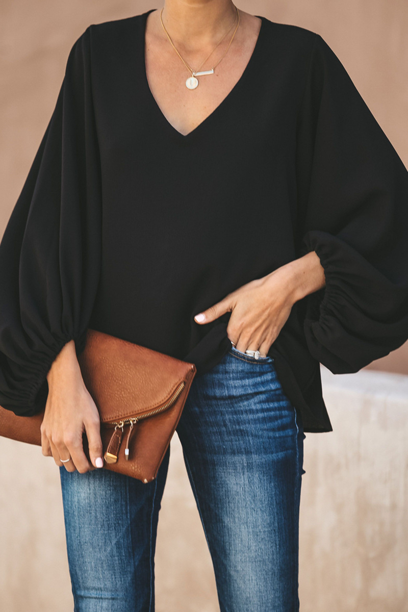 Blusa Mujer Informal Manga Larga Cuello V