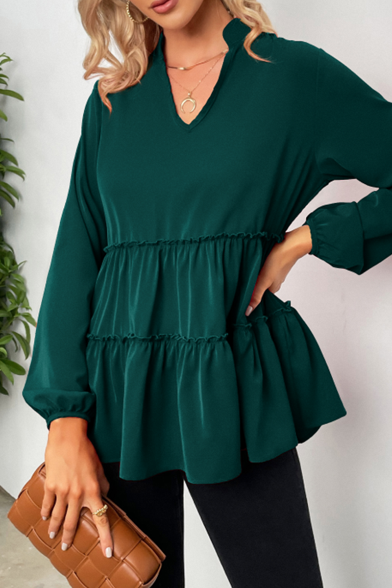 Blusa Femenina con Cuello en V y Volantes Románticos