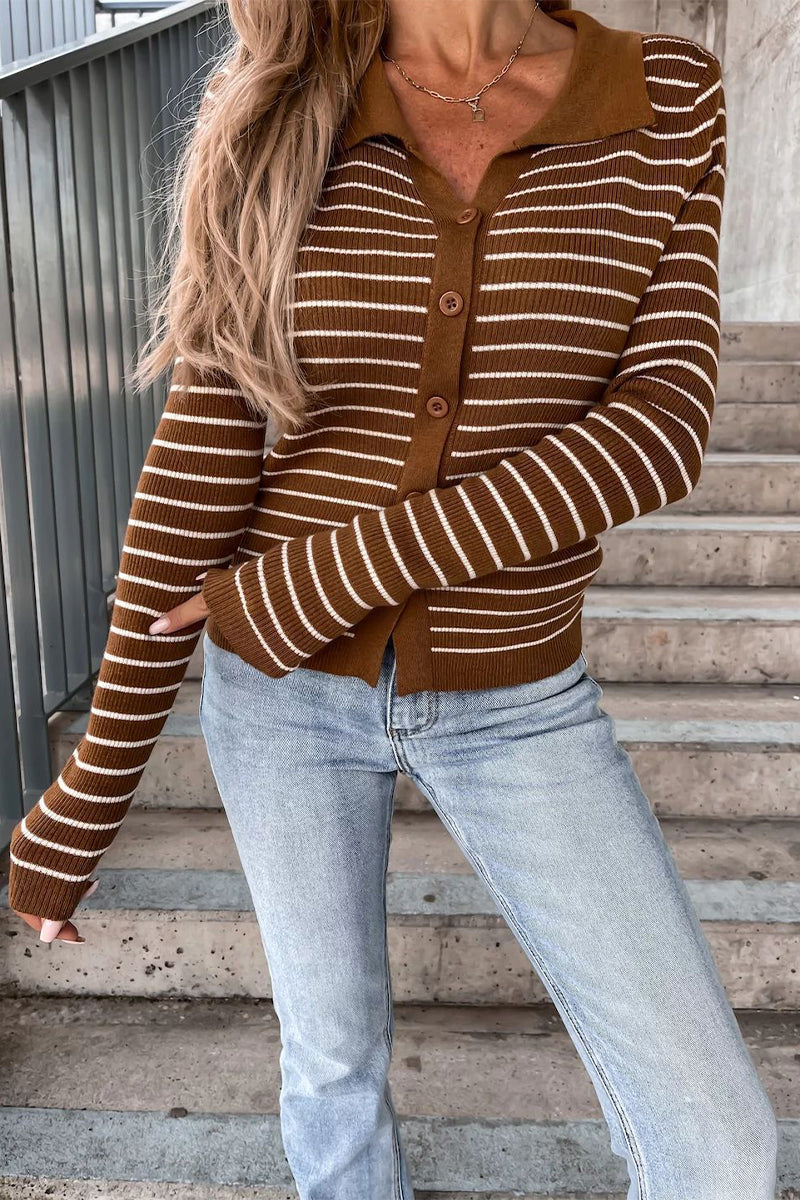 Blusa de manga larga a rayas con cuello polo