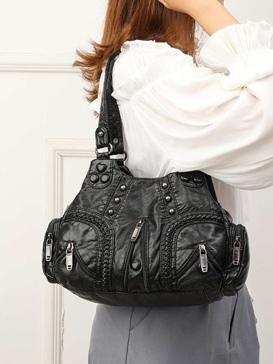 Bolso Bandolera Negra Cuero - Vestiria