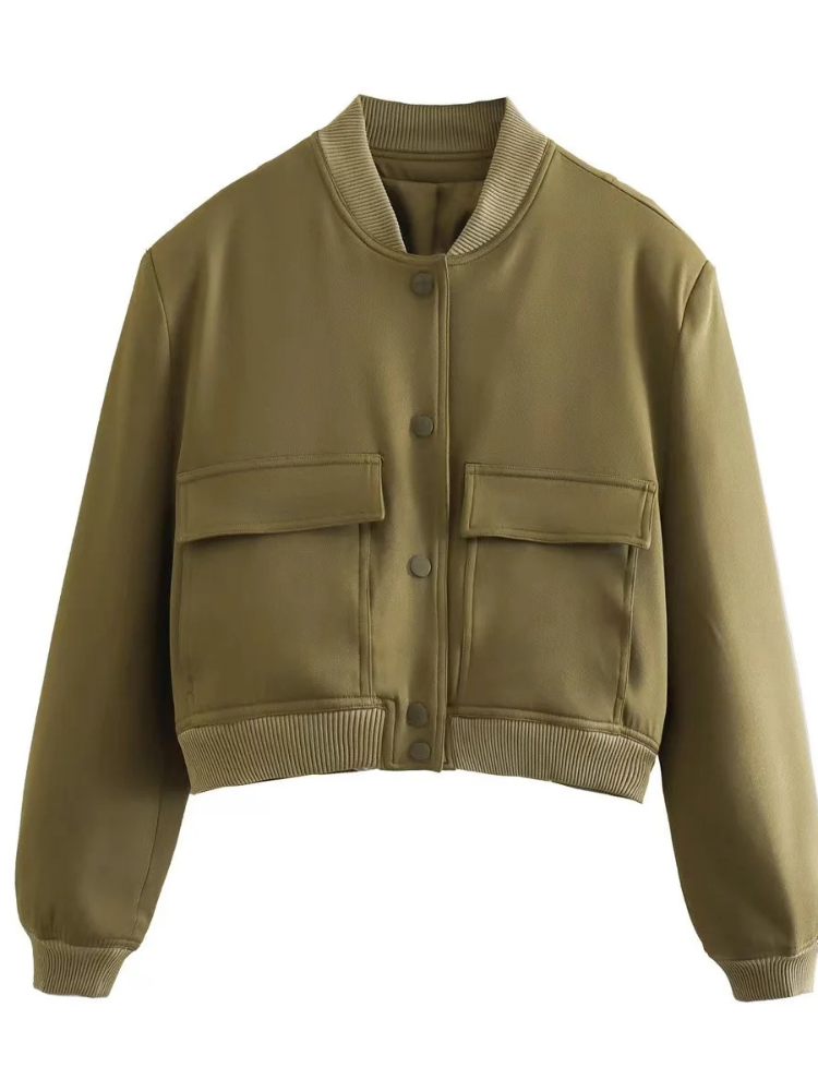 Chaqueta bomber mujer casual con bolsillos delanteros