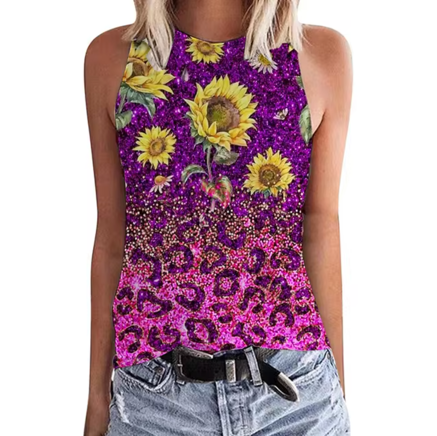 Camiseta Top Estampado Flor de Girasol Mujer