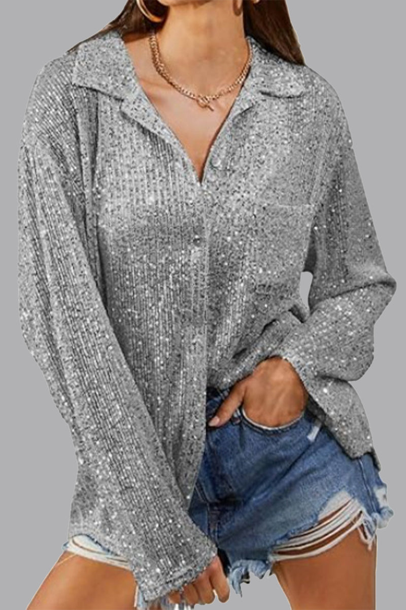 Blusa Polo Mujer Elegante con Lentejuelas