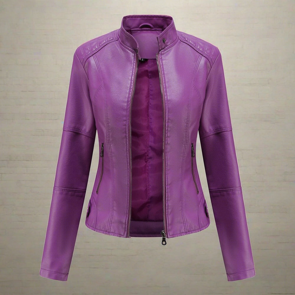 Chaqueta Cuero Mujer Elegante con Bolsillos