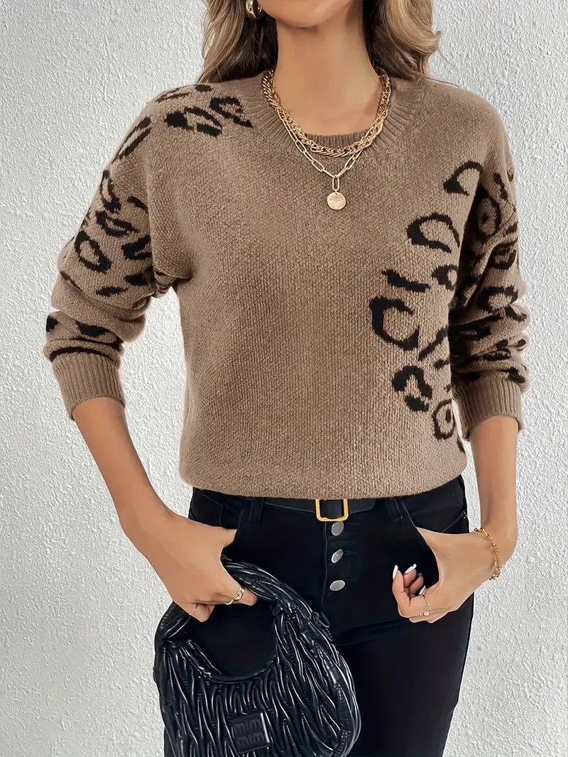 Sudadera de punto estampado leopardo suave - Vestiria
