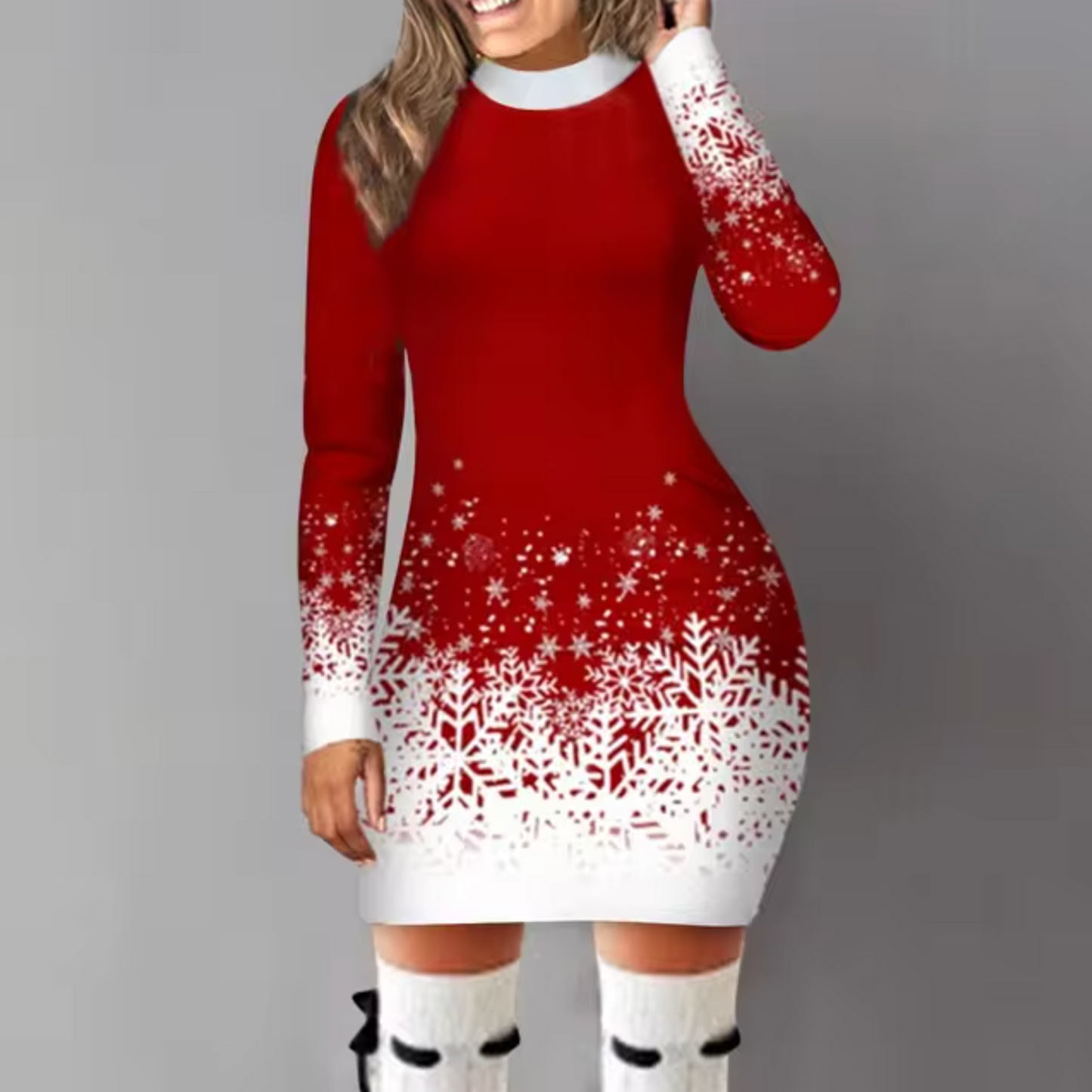 Vestido de punto navideño suave mujer
