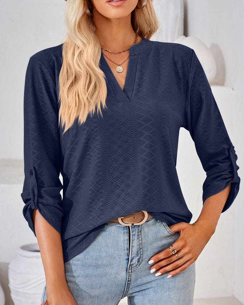 Blusa Mujer Elegante Manga Larga Cuello Pico