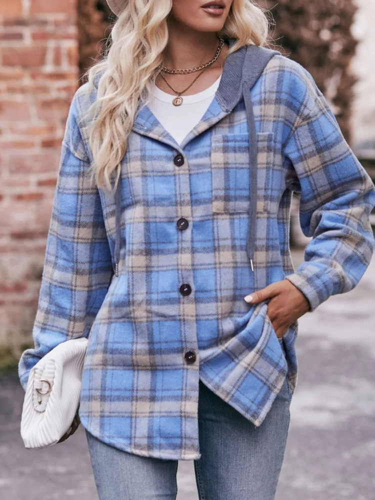 Chaquetón Cuadros Informal con Capucha