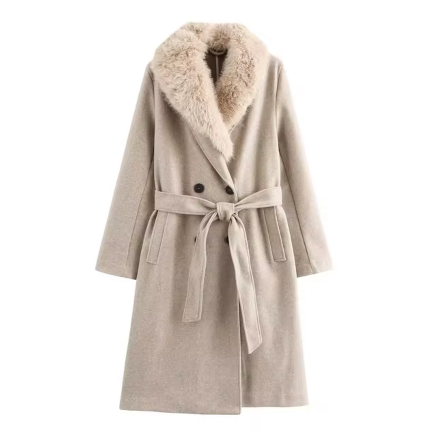 Abrigo de Lana Cuello Piel Elegante Invierno - Vestiria