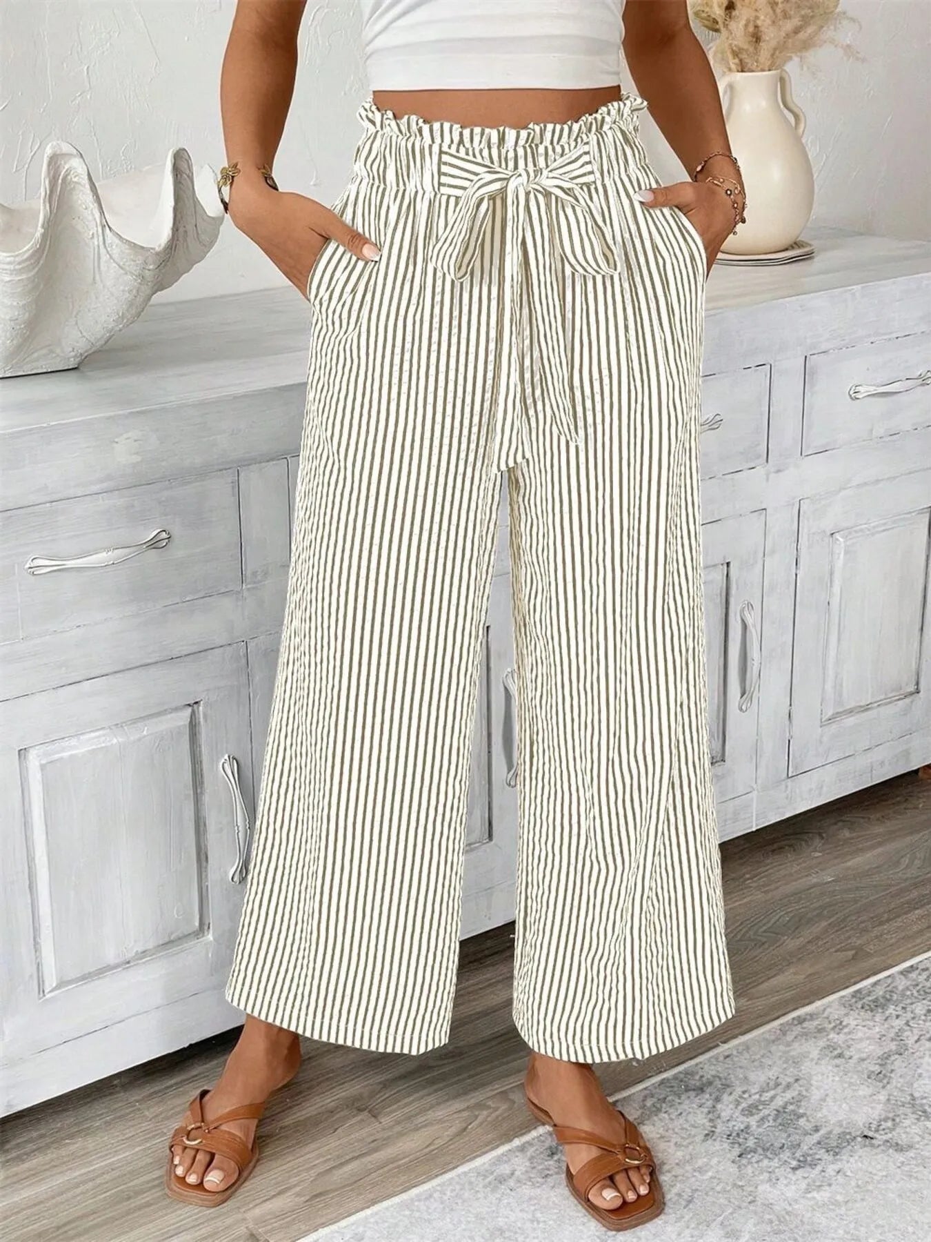 Pantalón Rayas anchas Cintura Alta Mujer