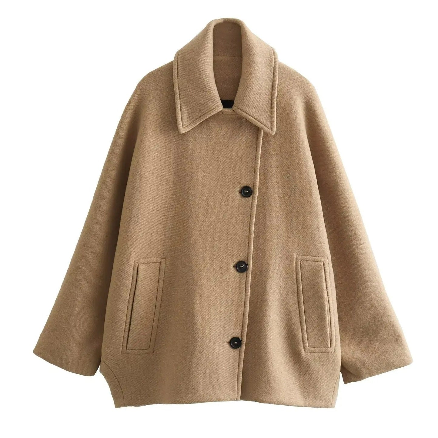 Abrigo Corto Chic con Cuello Polo y Mangas Acampanadas