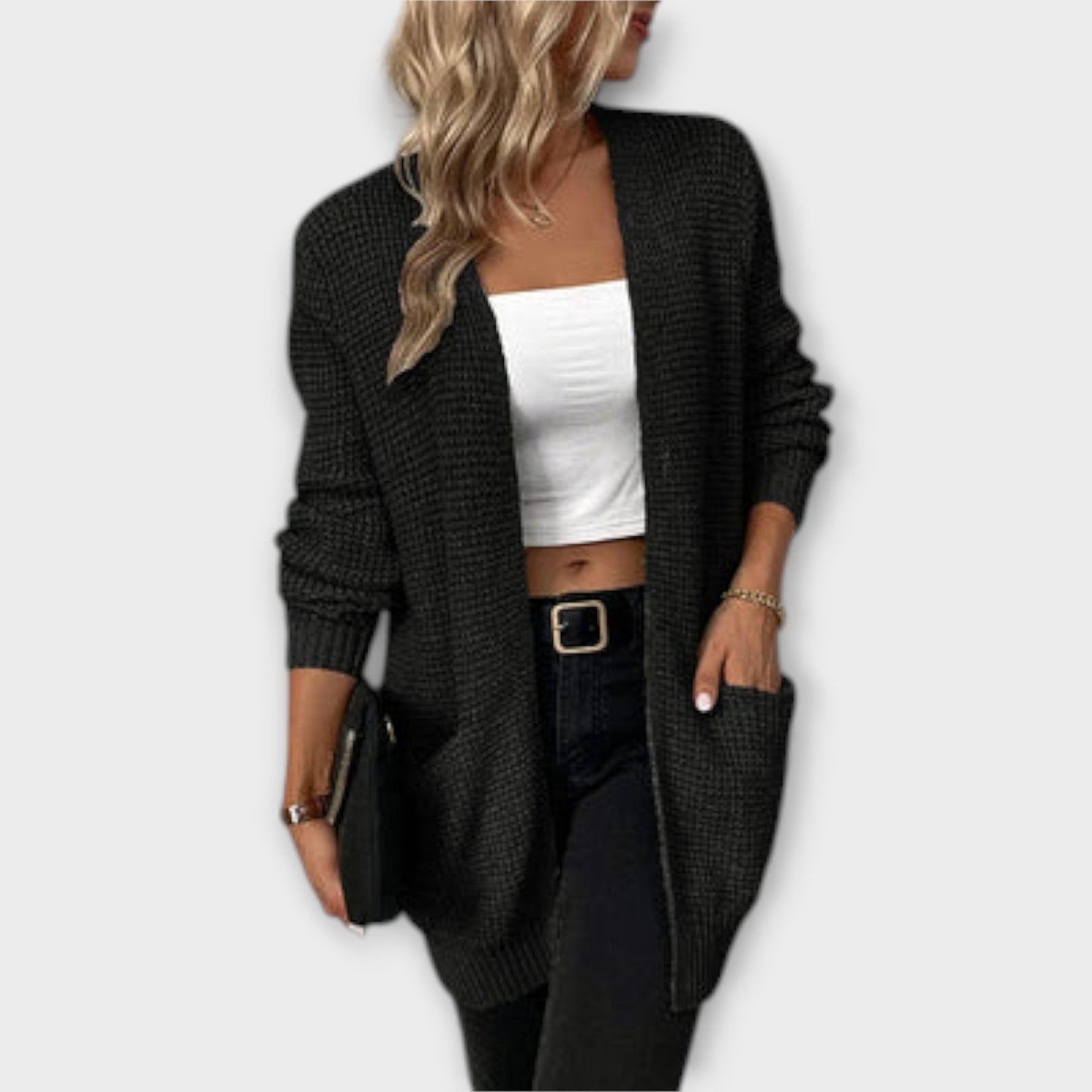 Cárdigan Invierno Mujer Abierto Cálido con Bolsillos