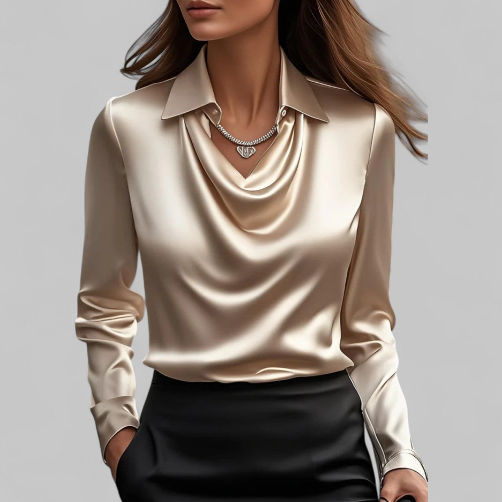 Blusa Mujer Satinada Cuello Drapeado Elegante