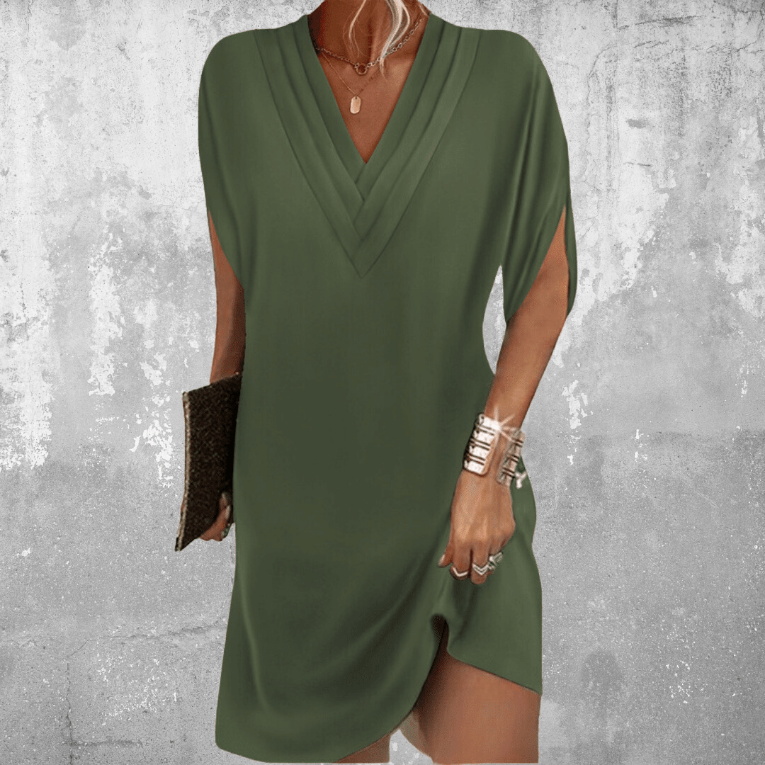 Vestido de Noche Escote en V Cintura Acentuada - Vestiria