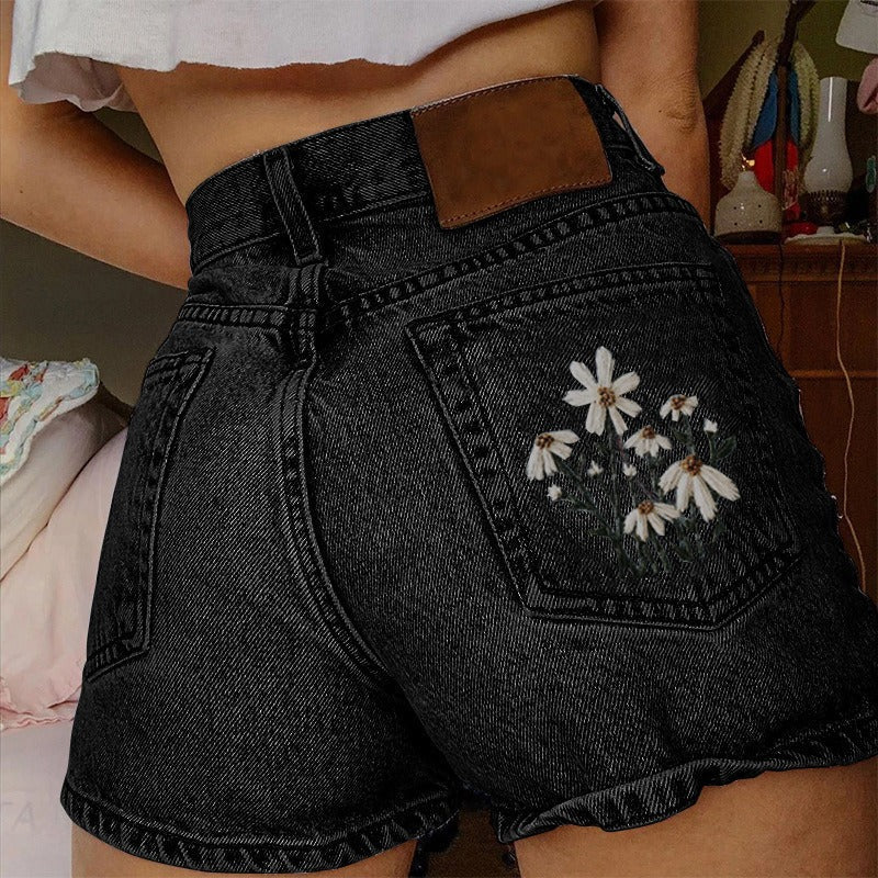 Shorts vaqueros mujer alto cintura estilo retro azul claro