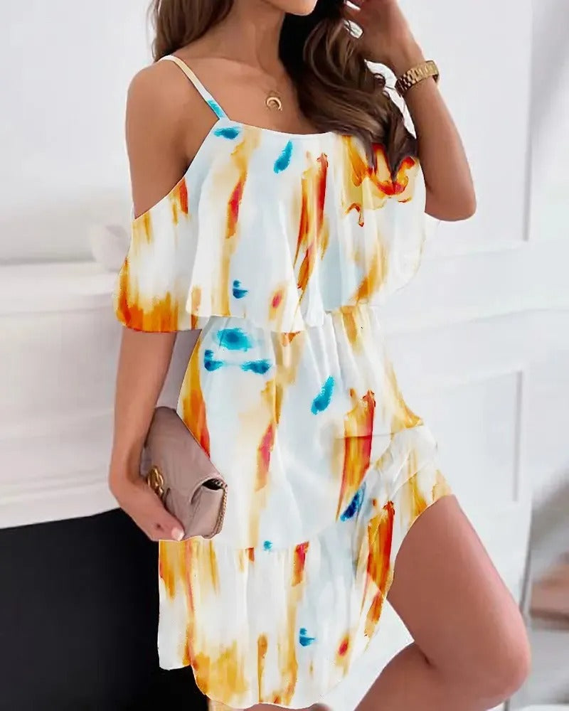 Vestido Mini Floreado con Volantes y Escote