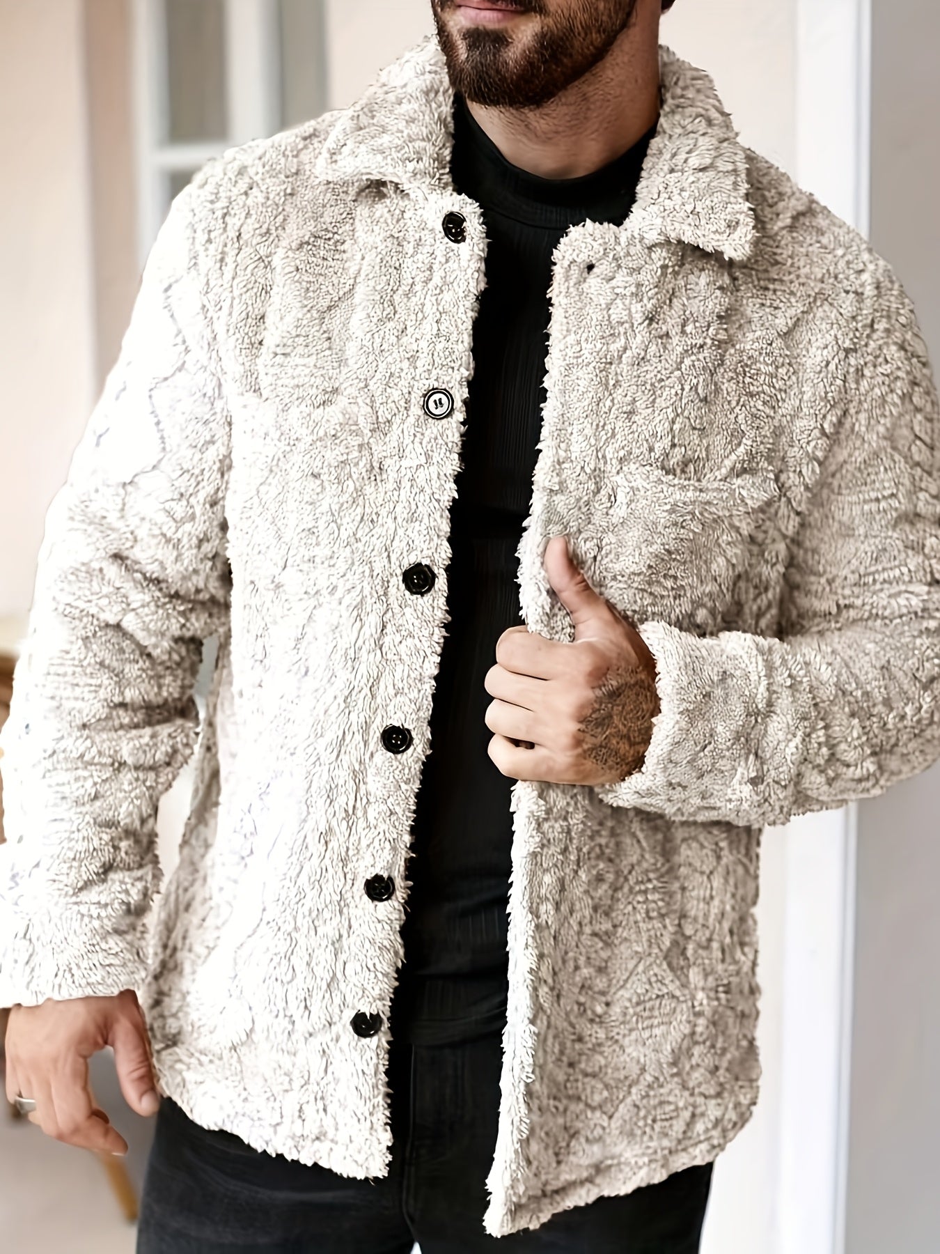 Chaqueta casual forro suave cuello alto
