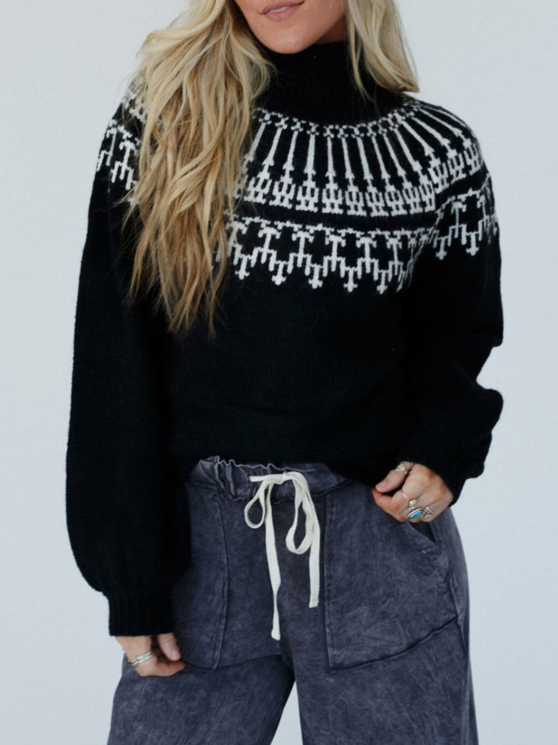 Jersey Mujer Cuello Alto Contraste Moderno