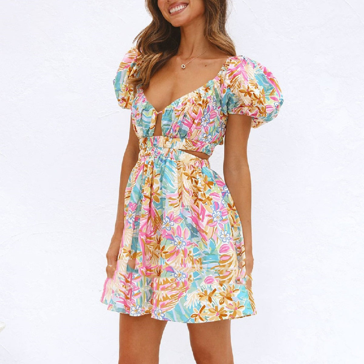 Vestido Mujer Floral Escote Rizado - Vestiria