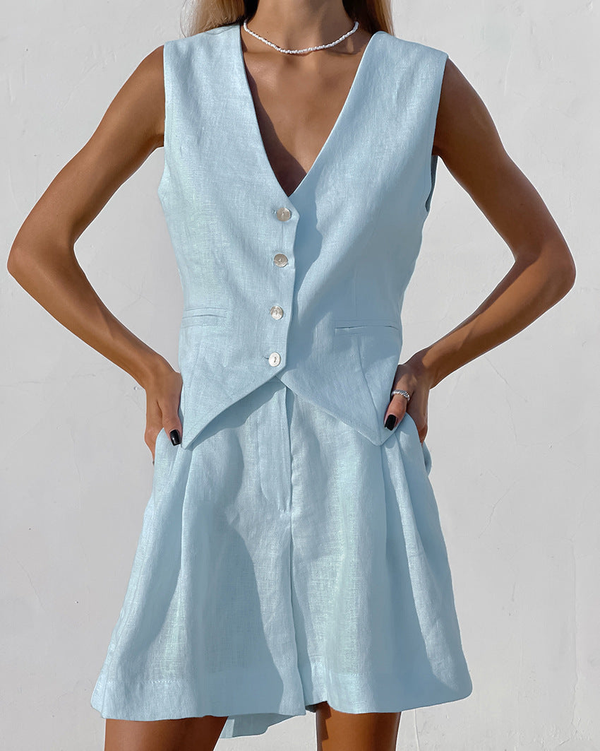 Traje de chaqueta y pantalón corto femenino elegante