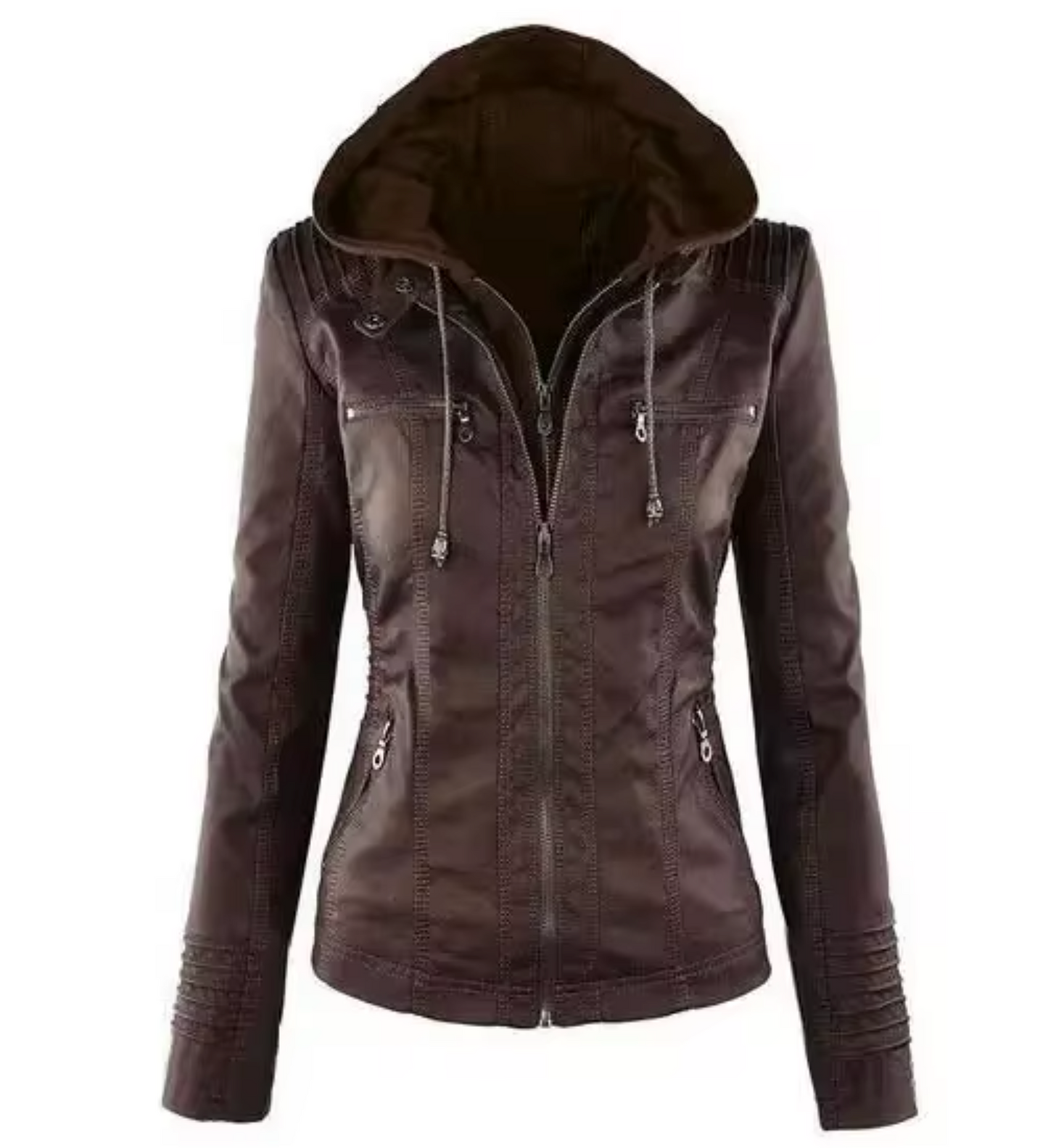 Chaqueta Cuero Clásica con Capucha