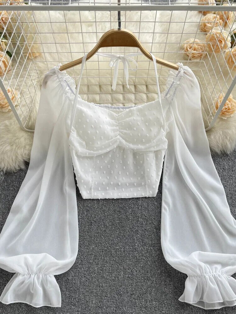 Blusa Estampada de Verano con Cuello Lazado