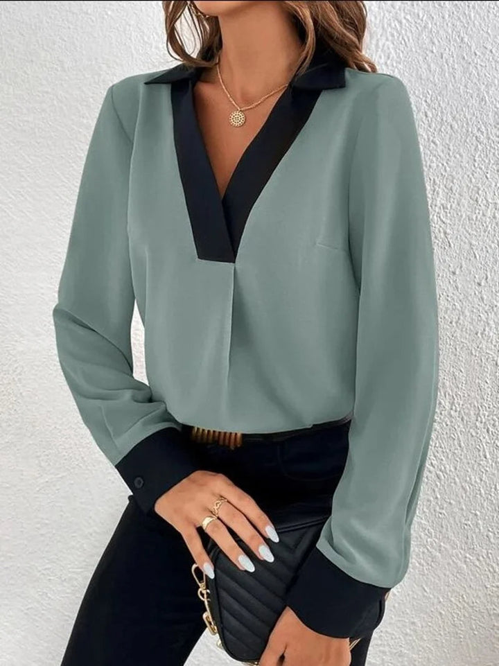 Blusa Mujer Elegante Manga Larga Cuello en V
