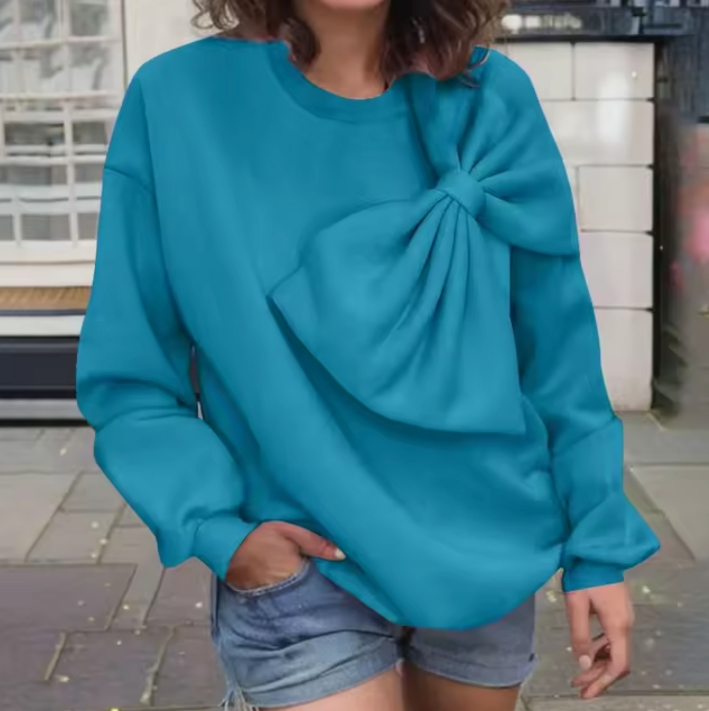 Sudadera Algodón Grande con Lazo Mujer