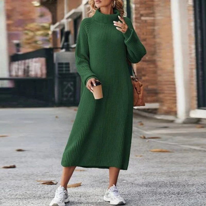 Vestido Largo Cuello Alto Mujer Cómodo