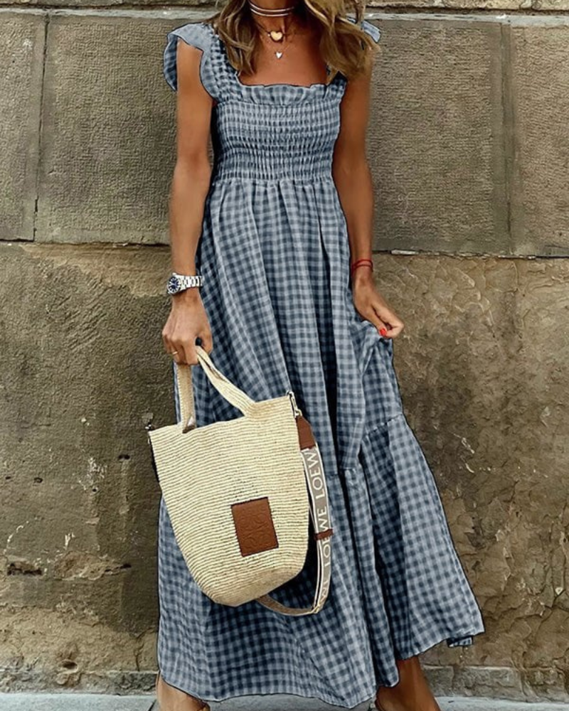 Vestido Largo Verano Cuadriculado Elegante