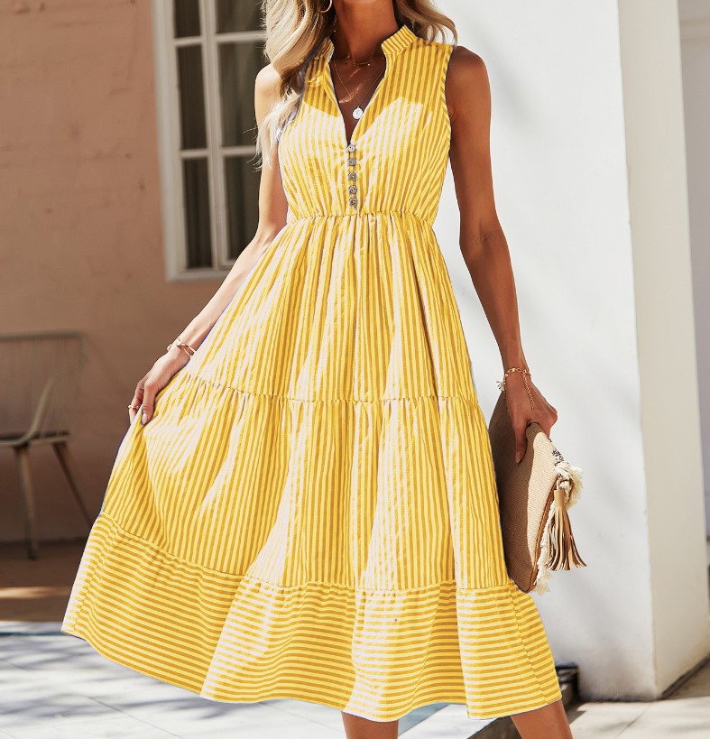Vestido Mujer Rayas Sin Mangas Estilo Camiseta