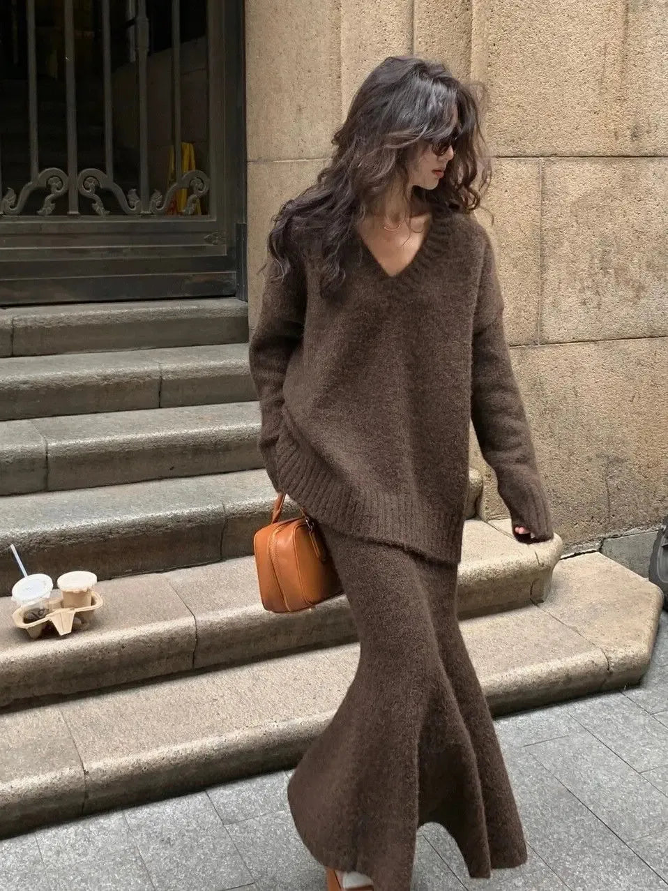 Conjunto Punto Mujer Elegante Falda Corta