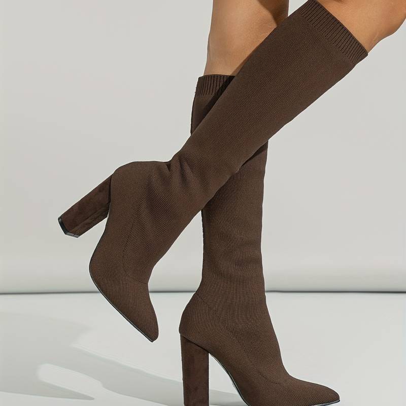 Botas Mujer Tacón Ancho Tejidas Moda
