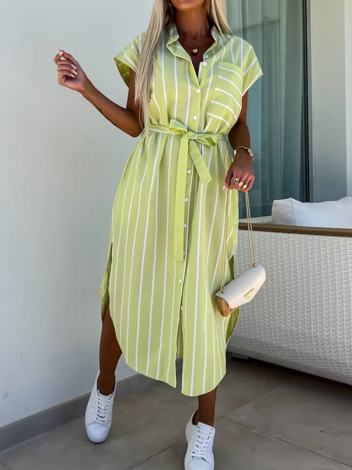 Vestido Midi Estampado Rayas Elegante