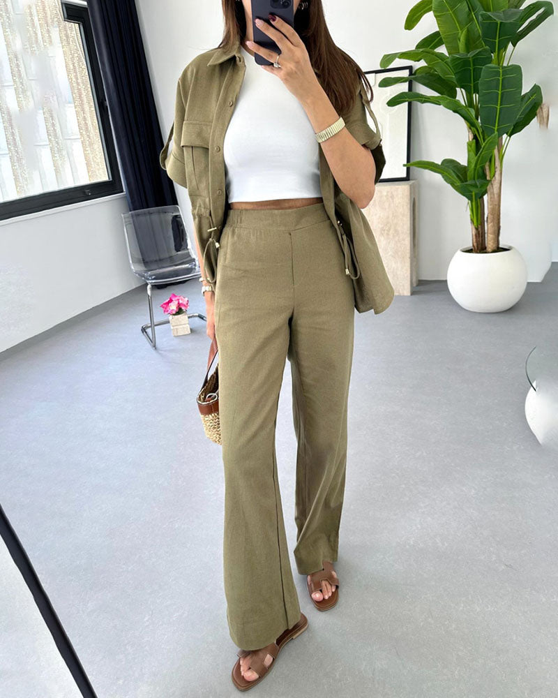 Blusa y Pantalón Ancho Cómodo Mujer