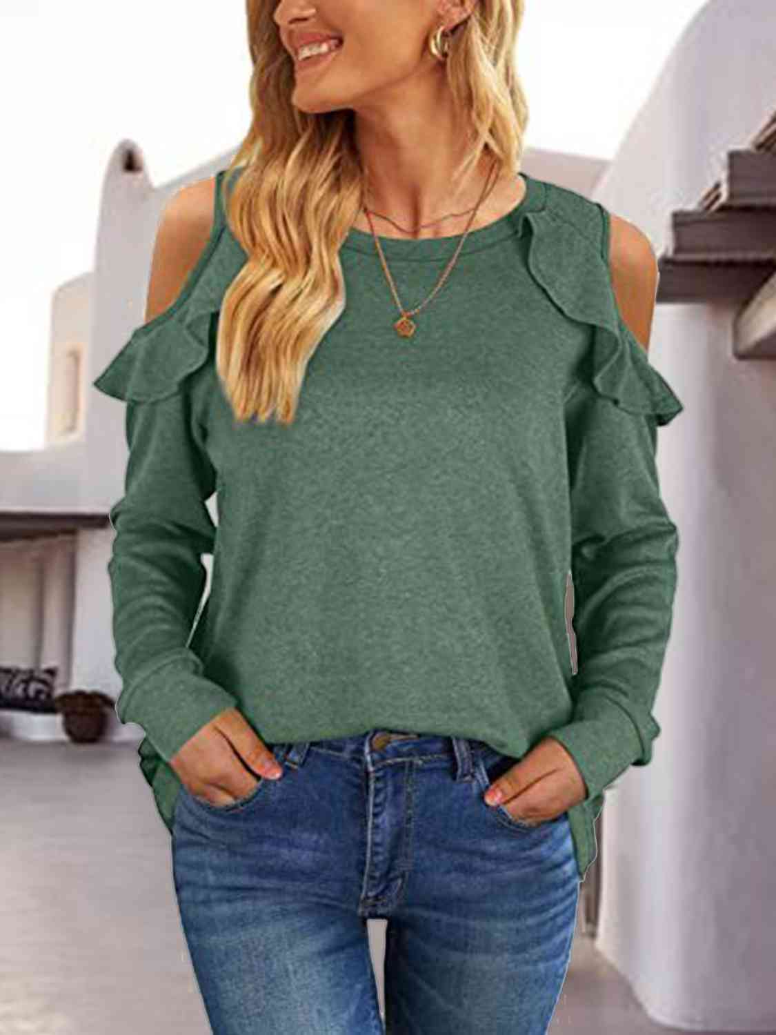 Blusa Mujer Casual Cuello Redondo Manga Larga