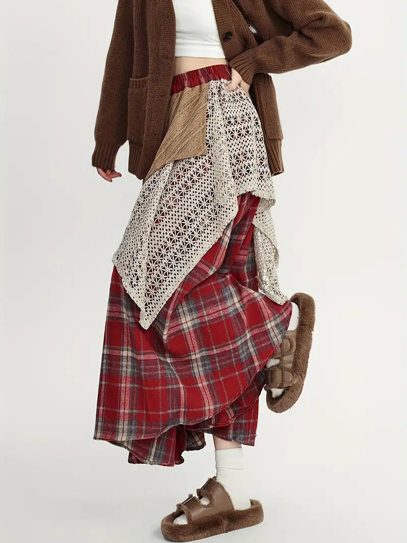 Falda Larga Cuadros Estilo Boho Chic